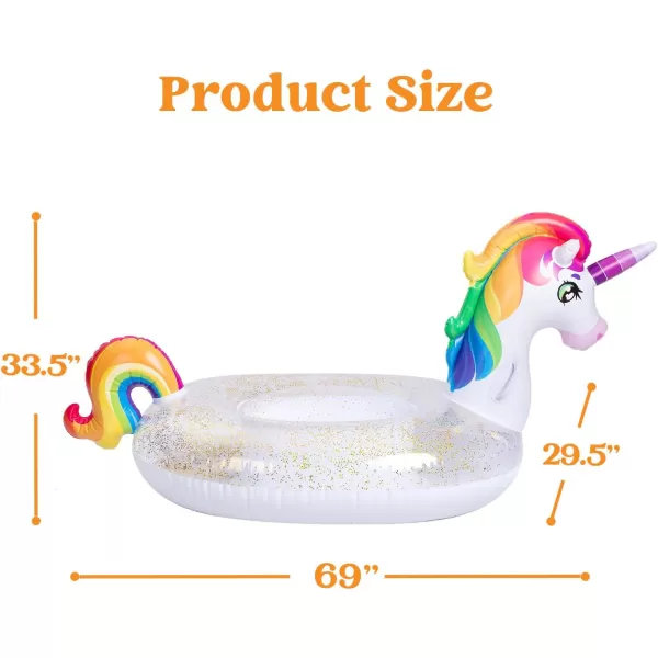 JOYIN Unicorn Pool Float Kids  Inflatable Rainbow Unicorn Floaty with Glitters Fun Pool Floats Ride On Unicorn Beach Lake Floaties Raft Lounge Party in Summer Decorations Pool Toys for Kids