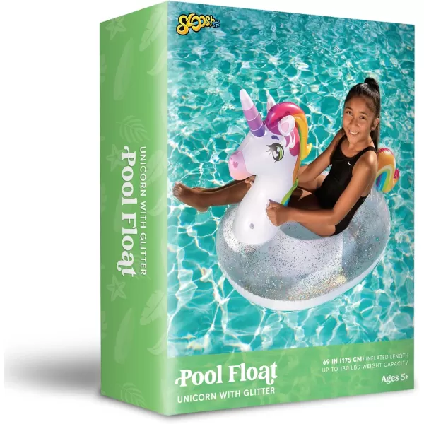 JOYIN Unicorn Pool Float Kids  Inflatable Rainbow Unicorn Floaty with Glitters Fun Pool Floats Ride On Unicorn Beach Lake Floaties Raft Lounge Party in Summer Decorations Pool Toys for Kids