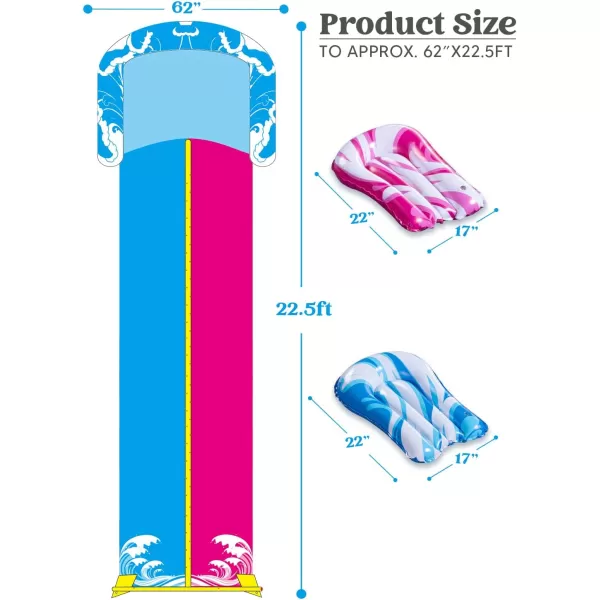 Sloosh 225ft Double Water Slide Heavy Duty Lawn Water Slide with Sprinkler and 2 Slip Inflatable Boards for Party in Summer Yard Lawn Outdoor Water Play ActivitiesBlue Pink