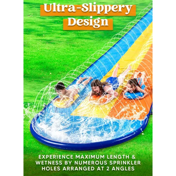 Sloosh 225ft Triple Water Slide and 3 Body Boards Backyard Lawn Water Slides with Outdoor Slip Sprinkler for Kids Adults Summer Water Fun Toy18FT Triple Lanes