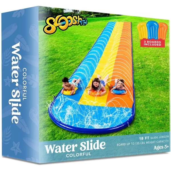 Sloosh 225ft Triple Water Slide and 3 Body Boards Backyard Lawn Water Slides with Outdoor Slip Sprinkler for Kids Adults Summer Water Fun Toy18FT Triple Lanes