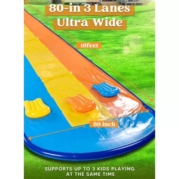 Sloosh 225ft Triple Water Slide and 3 Body Boards Backyard Lawn Water Slides with Outdoor Slip Sprinkler for Kids Adults Summer Water Fun Toy18FT Triple Lanes