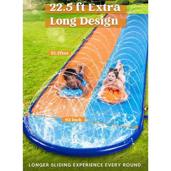Sloosh 225ft Triple Water Slide and 3 Body Boards Backyard Lawn Water Slides with Outdoor Slip Sprinkler for Kids Adults Summer Water Fun Toy225FT Double Lanes
