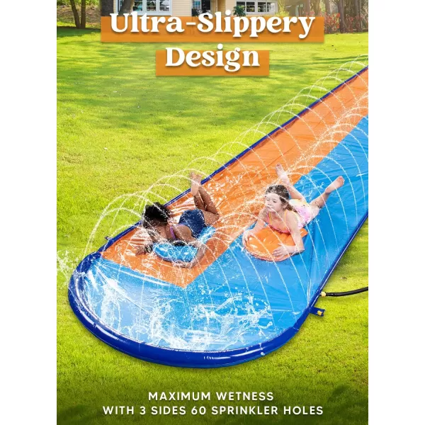 Sloosh 225ft Triple Water Slide and 3 Body Boards Backyard Lawn Water Slides with Outdoor Slip Sprinkler for Kids Adults Summer Water Fun Toy225FT Double Lanes