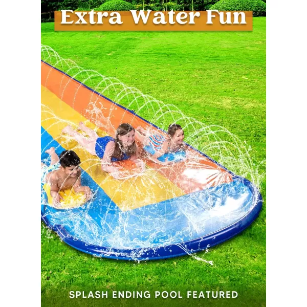 Sloosh 225ft Triple Water Slide and 3 Body Boards Backyard Lawn Water Slides with Outdoor Slip Sprinkler for Kids Adults Summer Water Fun Toy225FT Triple Lanes