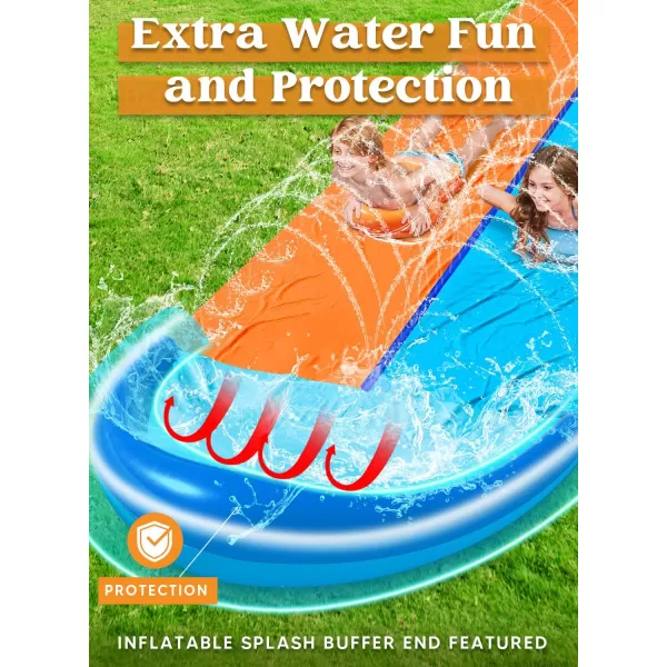 Sloosh 225ft Triple Water Slide and 3 Body Boards Backyard Lawn Water Slides with Outdoor Slip Sprinkler for Kids Adults Summer Water Fun Toy325FT Double Lane
