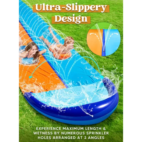 Sloosh 225ft Triple Water Slide and 3 Body Boards Backyard Lawn Water Slides with Outdoor Slip Sprinkler for Kids Adults Summer Water Fun Toy325FT Double Lane