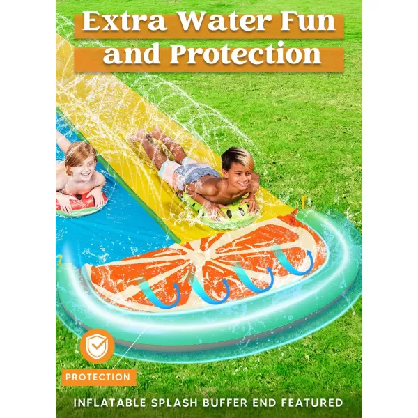 Sloosh 225ft Water Slides with 2 Inflatable Boards Backyard Outdoor Lawn Slip Waterslide 2 Sliding Racing Lanes with Sprinklers Summer Toy SharkOrange