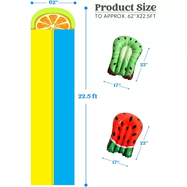 Sloosh 225ft Water Slides with 2 Inflatable Boards Backyard Outdoor Lawn Slip Waterslide 2 Sliding Racing Lanes with Sprinklers Summer Toy SharkOrange