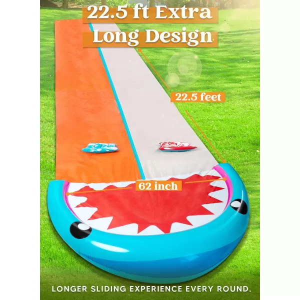 Sloosh 225ft Water Slides with 2 Inflatable Boards Backyard Outdoor Lawn Slip Waterslide 2 Sliding Racing Lanes with Sprinklers Summer Toy SharkShark