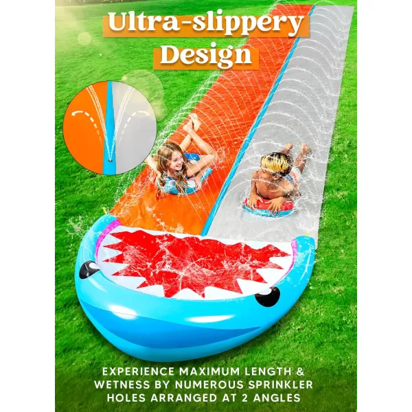 Sloosh 225ft Water Slides with 2 Inflatable Boards Backyard Outdoor Lawn Slip Waterslide 2 Sliding Racing Lanes with Sprinklers Summer Toy SharkShark