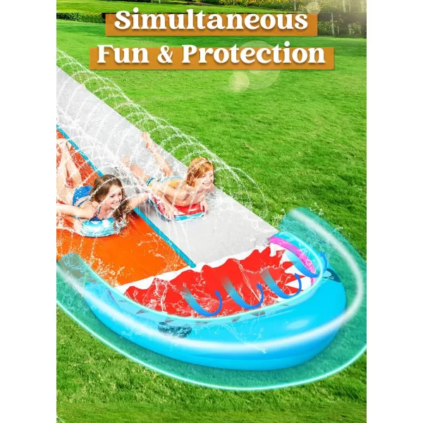 Sloosh 225ft Water Slides with 2 Inflatable Boards Backyard Outdoor Lawn Slip Waterslide 2 Sliding Racing Lanes with Sprinklers Summer Toy SharkShark