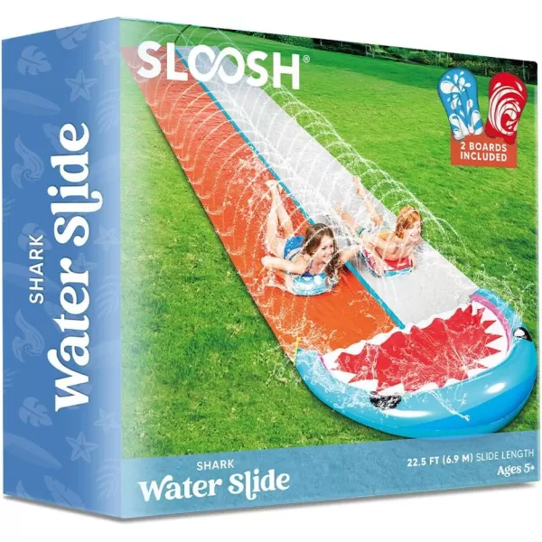 Sloosh 225ft Water Slides with 2 Inflatable Boards Backyard Outdoor Lawn Slip Waterslide 2 Sliding Racing Lanes with Sprinklers Summer Toy SharkShark