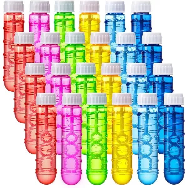 Sloosh 24 Pack 2oz Bubble Liquid Clear Bottle with Wand Set for Kids Bubble Toys Summer Bubble Fun Activity Easter and Assortment Party FavorsWhorl