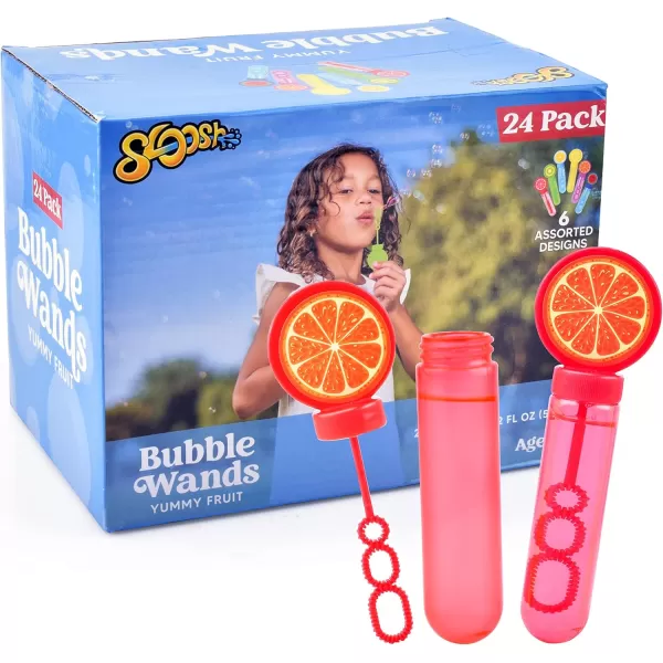 Sloosh 24 Pack Fruits Mini Bubble Wands 2 oz for Kids Bubble Toys Summer Bubble Fun Activity Easter Themed Birthday Wedding Assortment Party Favors Gift