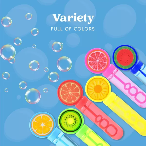 Sloosh 24 Pack Fruits Mini Bubble Wands 2 oz for Kids Bubble Toys Summer Bubble Fun Activity Easter Themed Birthday Wedding Assortment Party Favors Gift
