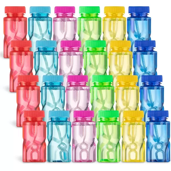 Sloosh 24 Pack Twisted Bubble Bottle with 2 oz Bubble Solution Set6 Color for Kids Bubble Toys Summer Bubble Fun Activity Easter and Assortment Party FavorsTwisted