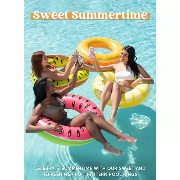 Sloosh 4 Pack Inflatable Pool Floats Fruit Tube Rings Fruit Pool Tubes Pool Floaties Toys Beach Swimming Party Toys for Kids and Adults