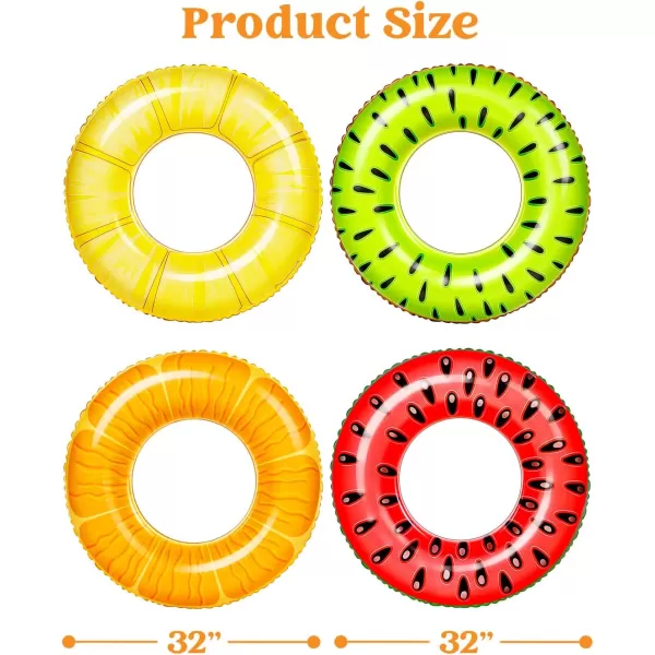 Sloosh 4 Pack Inflatable Pool Floats Fruit Tube Rings Fruit Pool Tubes Pool Floaties Toys Beach Swimming Party Toys for Kids and Adults