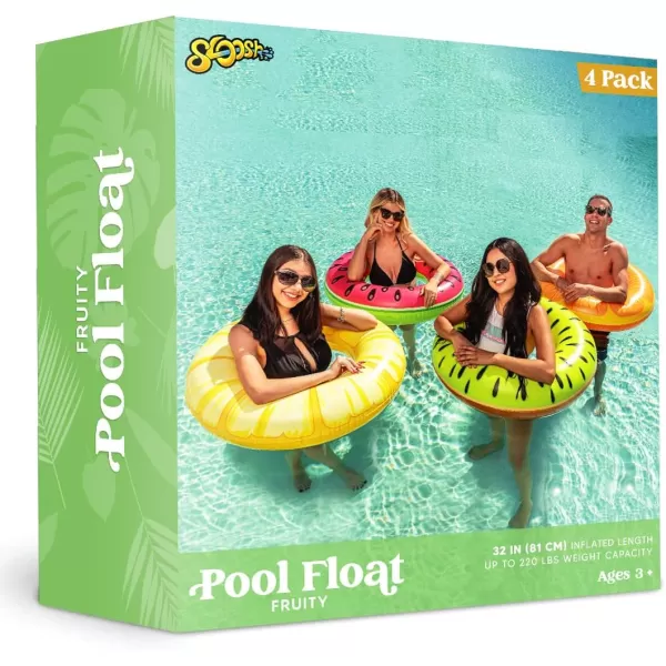 Sloosh 4 Pack Inflatable Pool Floats Fruit Tube Rings Fruit Pool Tubes Pool Floaties Toys Beach Swimming Party Toys for Kids and Adults