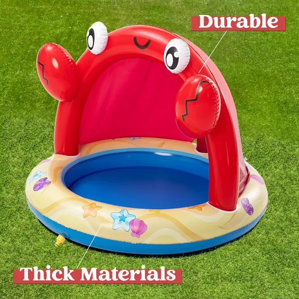Sloosh Baby Pool Toddler Sprinkler Crab Splash Pool with Canopy Baby Wading Pool Inflatable Sprinkler for Learning Childrens Water Pool Toys Inflatable Kiddie Pool for Outdoor Summer Water