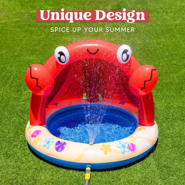 Sloosh Baby Pool Toddler Sprinkler Crab Splash Pool with Canopy Baby Wading Pool Inflatable Sprinkler for Learning Childrens Water Pool Toys Inflatable Kiddie Pool for Outdoor Summer Water