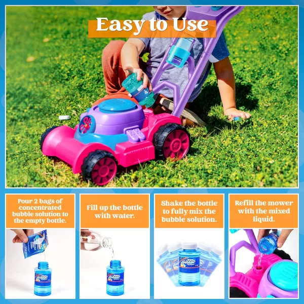Sloosh Bubble Lawn Mower Toddler Toys  Kids Toys Bubble Machine Summer Outdoor Toys Games Bubble Mower Push Toy Outside Toys for Toddlers Preschool Kid Boys Girls Birthday Gifts BluePink