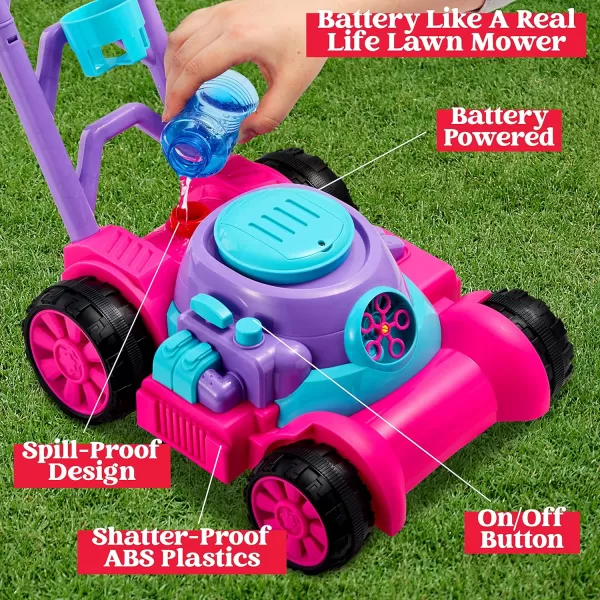 Sloosh Bubble Lawn Mower Toddler Toys  Kids Toys Bubble Machine Summer Outdoor Toys Games Bubble Mower Push Toy Outside Toys for Toddlers Preschool Kid Boys Girls Birthday Gifts BluePink