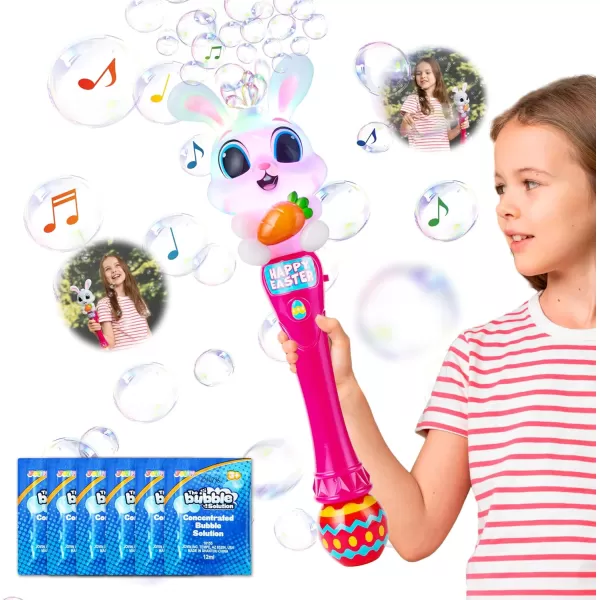 Sloosh Easter Bunny Bubble Wand for Kids Ages3 Light Up Automatic Bubble Maker with LED ampamp Sound Effect for Toddler Birthday Party Gifts Outdoor Easter Basket Stuffers