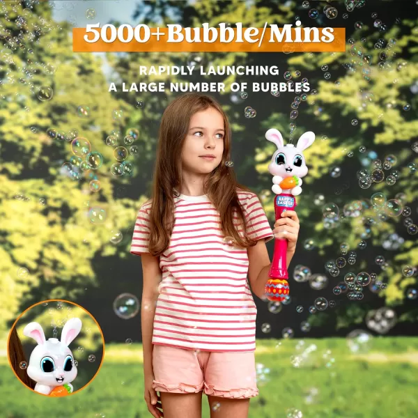 Sloosh Easter Bunny Bubble Wand for Kids Ages3 Light Up Automatic Bubble Maker with LED ampamp Sound Effect for Toddler Birthday Party Gifts Outdoor Easter Basket Stuffers