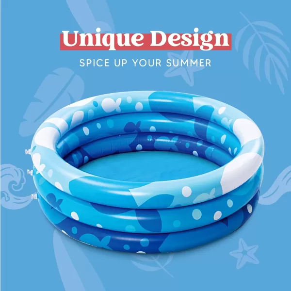 Sloosh Inflatable Kiddie Pool 34quotx10quot Blow Up Kids Pool 3 Rings Blue Baby Pool for Toddler Kid Swimming Pool Play Pit for Dog with Geometric Pattern for Summer Water Party Backyard GardenFishFish