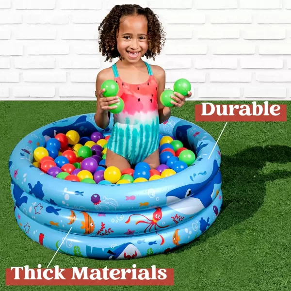 Sloosh Inflatable Kiddie Pool 34quotx10quot Blow Up Kids Pool 3 Rings Blue Baby Pool for Toddler Kid Swimming Pool Play Pit for Dog with Geometric Pattern for Summer Water Party Backyard GardenFishWhale