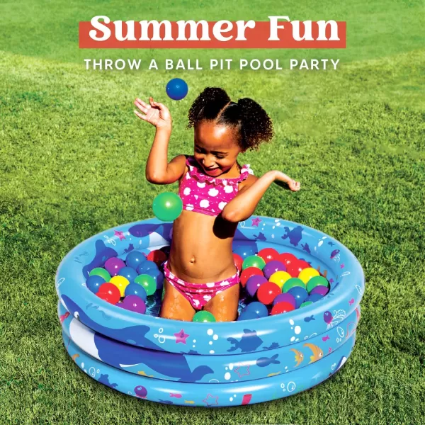 Sloosh Inflatable Kiddie Pool 34quotx10quot Blow Up Kids Pool 3 Rings Blue Baby Pool for Toddler Kid Swimming Pool Play Pit for Dog with Geometric Pattern for Summer Water Party Backyard GardenFishWhale