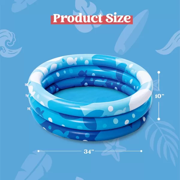 Sloosh Inflatable Kiddie Pool 34quotx10quot Blow Up Kids Pool 3 Rings Blue Baby Pool for Toddler Kid Swimming Pool Play Pit for Dog with Geometric Pattern for Summer Water Party Backyard GardenFishFish