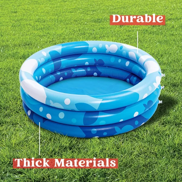 Sloosh Inflatable Kiddie Pool 34quotx10quot Blow Up Kids Pool 3 Rings Blue Baby Pool for Toddler Kid Swimming Pool Play Pit for Dog with Geometric Pattern for Summer Water Party Backyard GardenFishFish