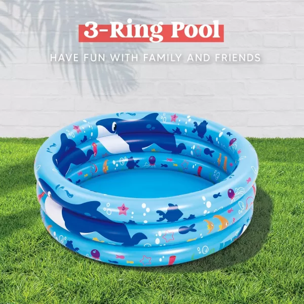 Sloosh Inflatable Kiddie Pool 34quotx10quot Blow Up Kids Pool 3 Rings Blue Baby Pool for Toddler Kid Swimming Pool Play Pit for Dog with Geometric Pattern for Summer Water Party Backyard GardenFishWhale