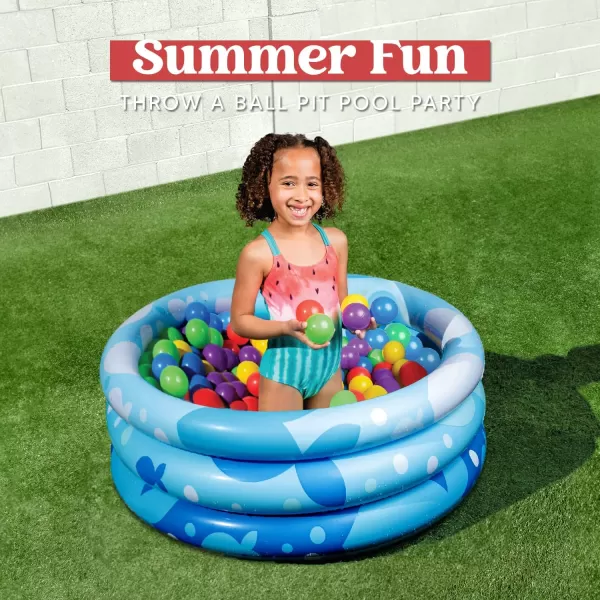 Sloosh Inflatable Kiddie Pool 34quotx10quot Blow Up Kids Pool 3 Rings Blue Baby Pool for Toddler Kid Swimming Pool Play Pit for Dog with Geometric Pattern for Summer Water Party Backyard GardenFishFish