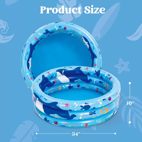 Sloosh Inflatable Kiddie Pool 34quotx10quot Blow Up Kids Pool 3 Rings Blue Baby Pool for Toddler Kid Swimming Pool Play Pit for Dog with Geometric Pattern for Summer Water Party Backyard GardenFishWhale