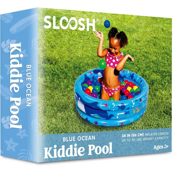 Sloosh Inflatable Kiddie Pool 34quotx10quot Blow Up Kids Pool 3 Rings Blue Baby Pool for Toddler Kid Swimming Pool Play Pit for Dog with Geometric Pattern for Summer Water Party Backyard GardenFishWhale