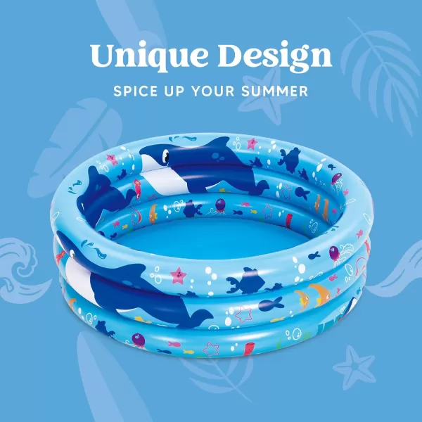 Sloosh Inflatable Kiddie Pool 34quotx10quot Blow Up Kids Pool 3 Rings Blue Baby Pool for Toddler Kid Swimming Pool Play Pit for Dog with Geometric Pattern for Summer Water Party Backyard GardenFishWhale