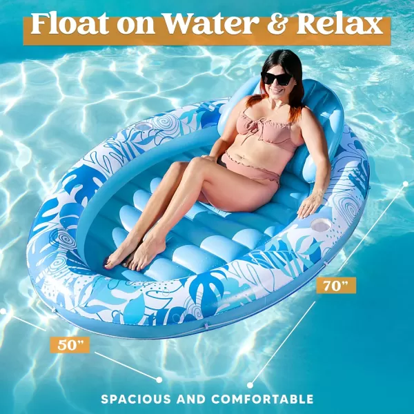 Sloosh Inflatable Pool Float Lounge 70quot x 50quot Oval Suntan Tub Floatie for Adults Tanning Pool Lounge Raft Floats Personal Pool Lounger for Summer Water PartyBlue