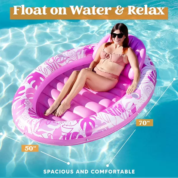 Sloosh Inflatable Pool Float Lounge 70quot x 50quot Oval Suntan Tub Floatie for Adults Tanning Pool Lounge Raft Floats Personal Pool Lounger for Summer Water PartyPink