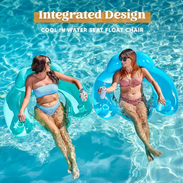 Sloosh Inflatable Pool Floats Adult 2 Pack Pool Chairs with Cup HoldersBlow up Floating Pool Floats ChairPool Floaties for Adults Swimming Pool Party Summer Water FunPure