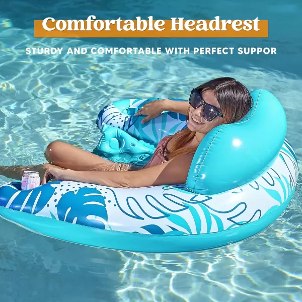 Sloosh Inflatable Pool Floats Adult 2 Pack Pool Chairs with Cup HoldersBlow up Floating Pool Floats ChairPool Floaties for Adults Swimming Pool Party Summer Water FunTropical Leaves