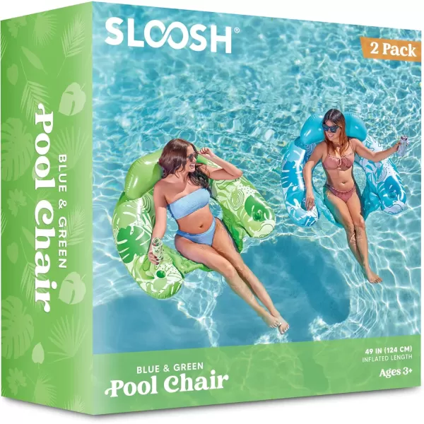 Sloosh Inflatable Pool Floats Adult 2 Pack Pool Chairs with Cup HoldersBlow up Floating Pool Floats ChairPool Floaties for Adults Swimming Pool Party Summer Water FunTropical Leaves