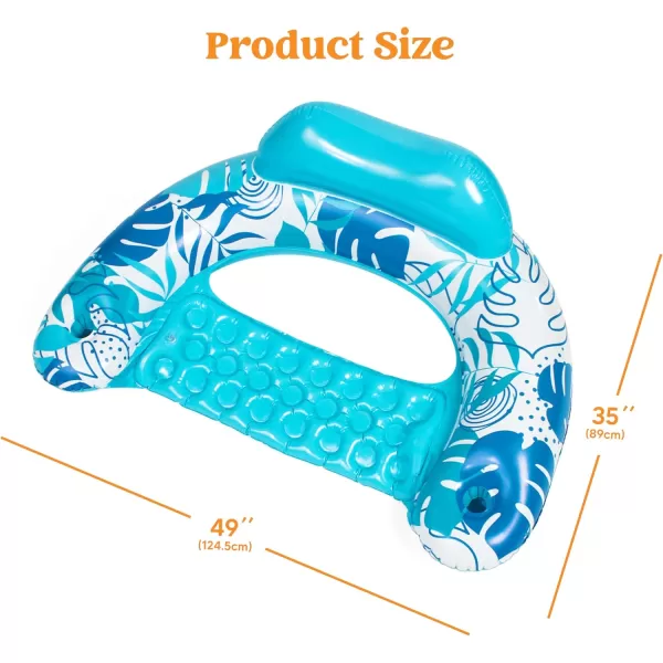 Sloosh Inflatable Pool Floats Adult 2 Pack Pool Chairs with Cup HoldersBlow up Floating Pool Floats ChairPool Floaties for Adults Swimming Pool Party Summer Water FunTropical Leaves