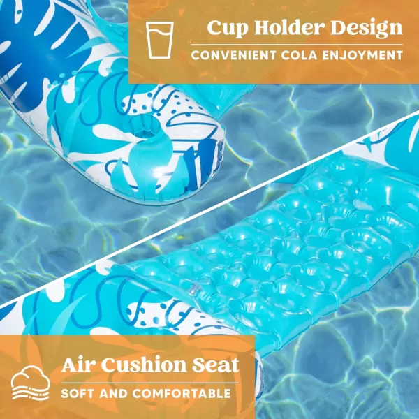 Sloosh Inflatable Pool Floats Adult 2 Pack Pool Chairs with Cup HoldersBlow up Floating Pool Floats ChairPool Floaties for Adults Swimming Pool Party Summer Water FunTropical Leaves