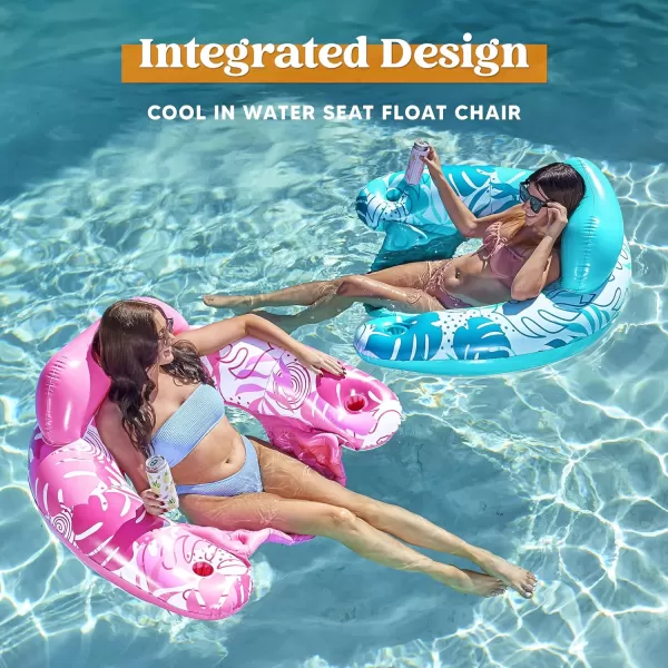 Sloosh Inflatable Pool Floats Adult 2 Pack Pool Chairs with Cup HoldersBlow up Floating Pool Floats ChairPool Floaties for Adults Swimming Pool Party Summer Water FunSummer Leaves