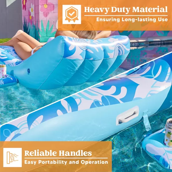 Sloosh Inflatable Pool Floats Adult  Ultimate Comfort Pool Lounge Chair with Detachable Cup Holder Heavy Duty Lounger Floating Chair Floaties Raft Water Floaty Blow Up Recliner Lake Tanning Float