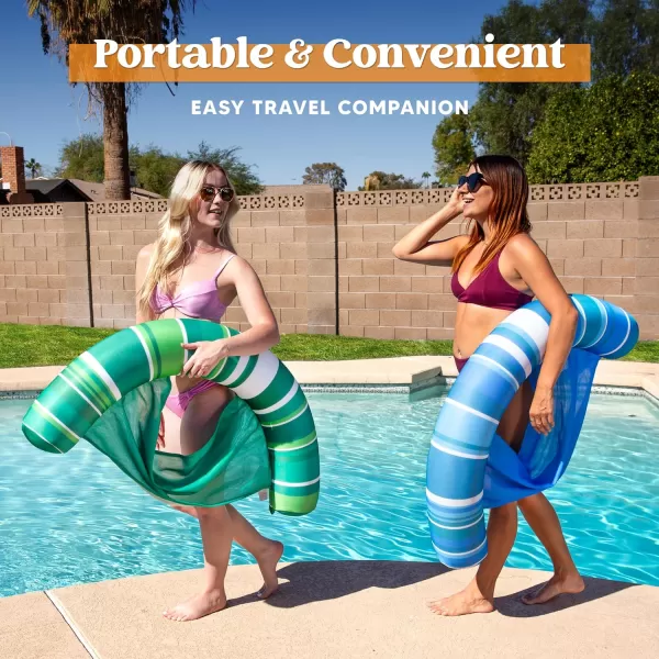 Sloosh Inflatable Pool Floats Chairs Adults 2 Packs Floating Noodle Chair with Stripes Design Soft Fabric Covered with Sling for Swimming Pool Water Chair Pool Lounger Party FloatiesDark BlueDark Green